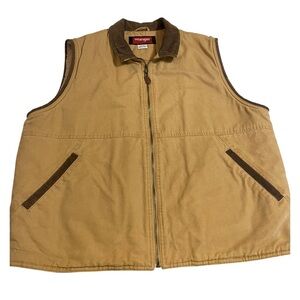 VINTAGE WRANGLER HERO FAUX SHERPA TAN LINED INSULATED VEST SZ LG EUC
